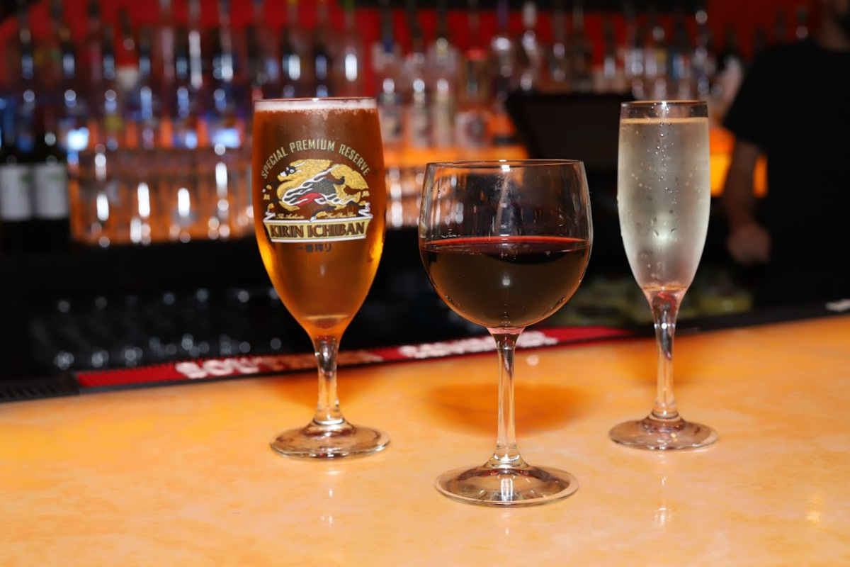 Beer, red wine